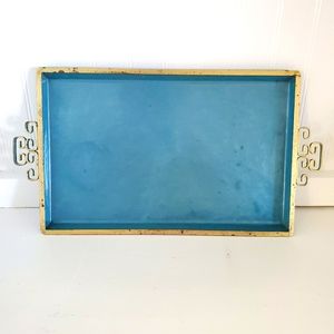 VINTAGE HANDMADE TRAY MOIRE GLAZE KYES BLUE